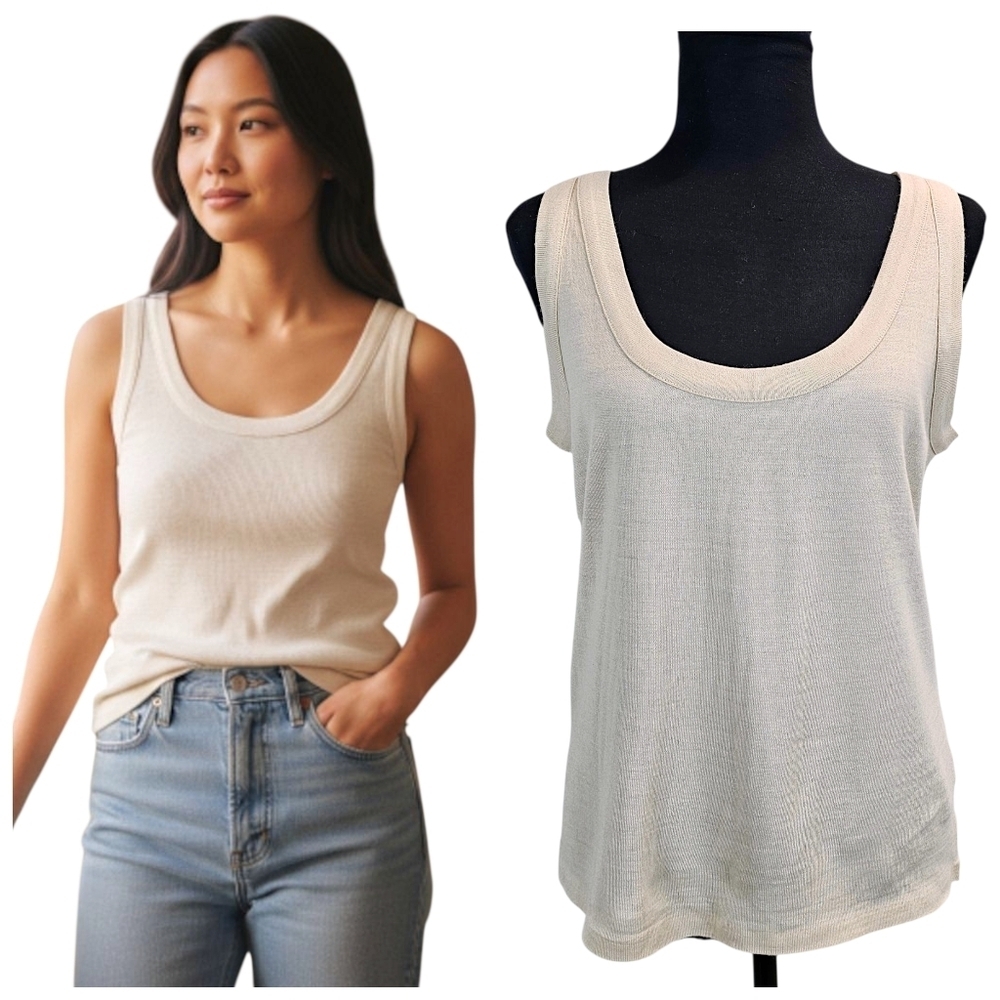 Madison Studio Wool Blend Tank L Minimalist Neutral Knit Capsule Top Lightweight